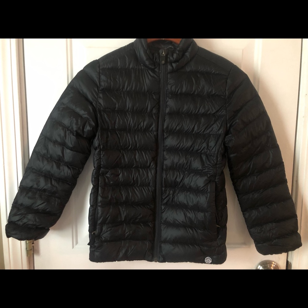 REI black down jacket